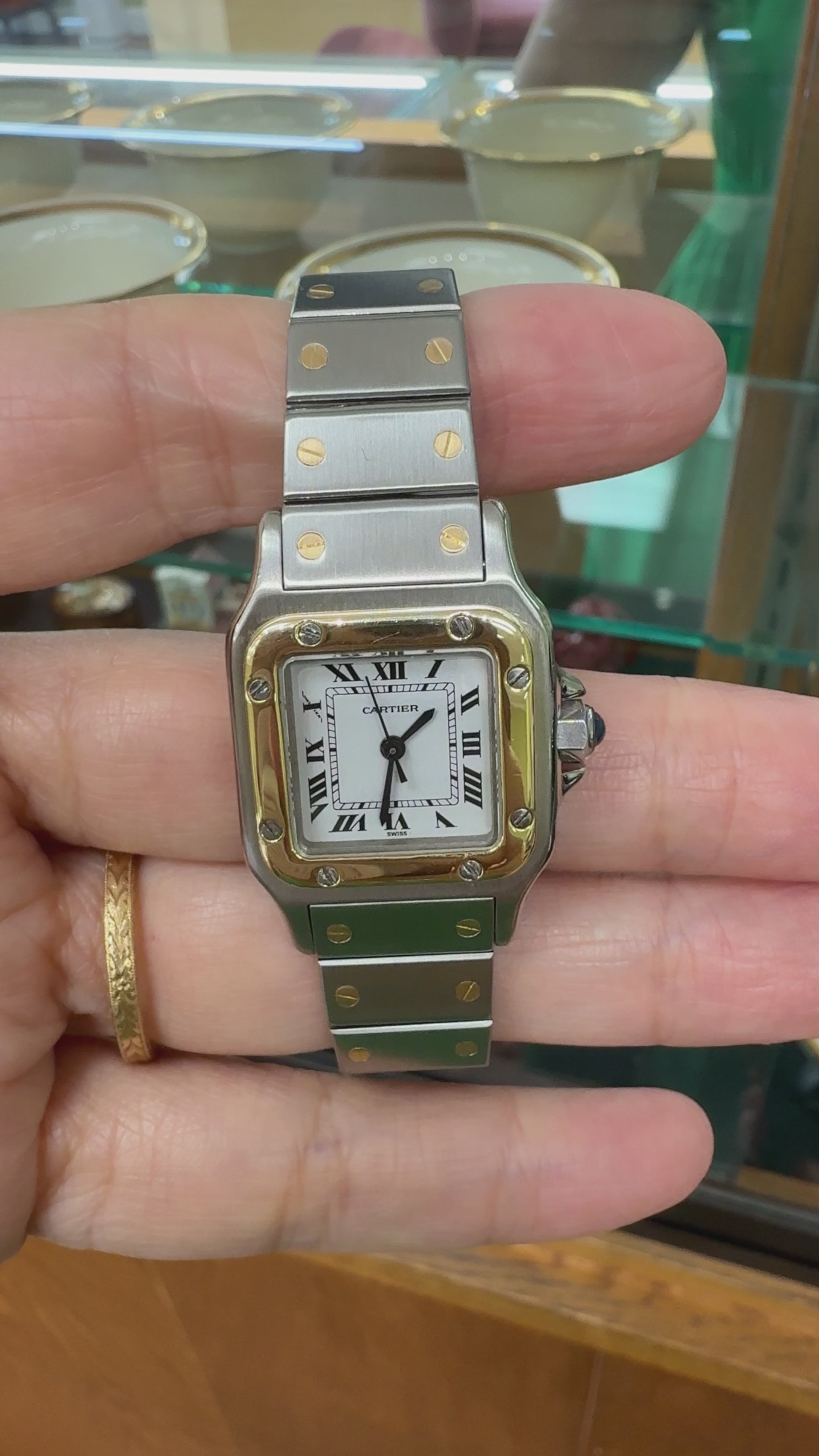 Cartier Santos Watch White Dial 18k YG/SS 1980's