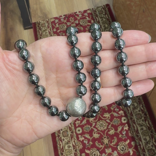 Vintage Tiffany & Co. Bead Strand Hematite and Sterling Silver Necklace 29"