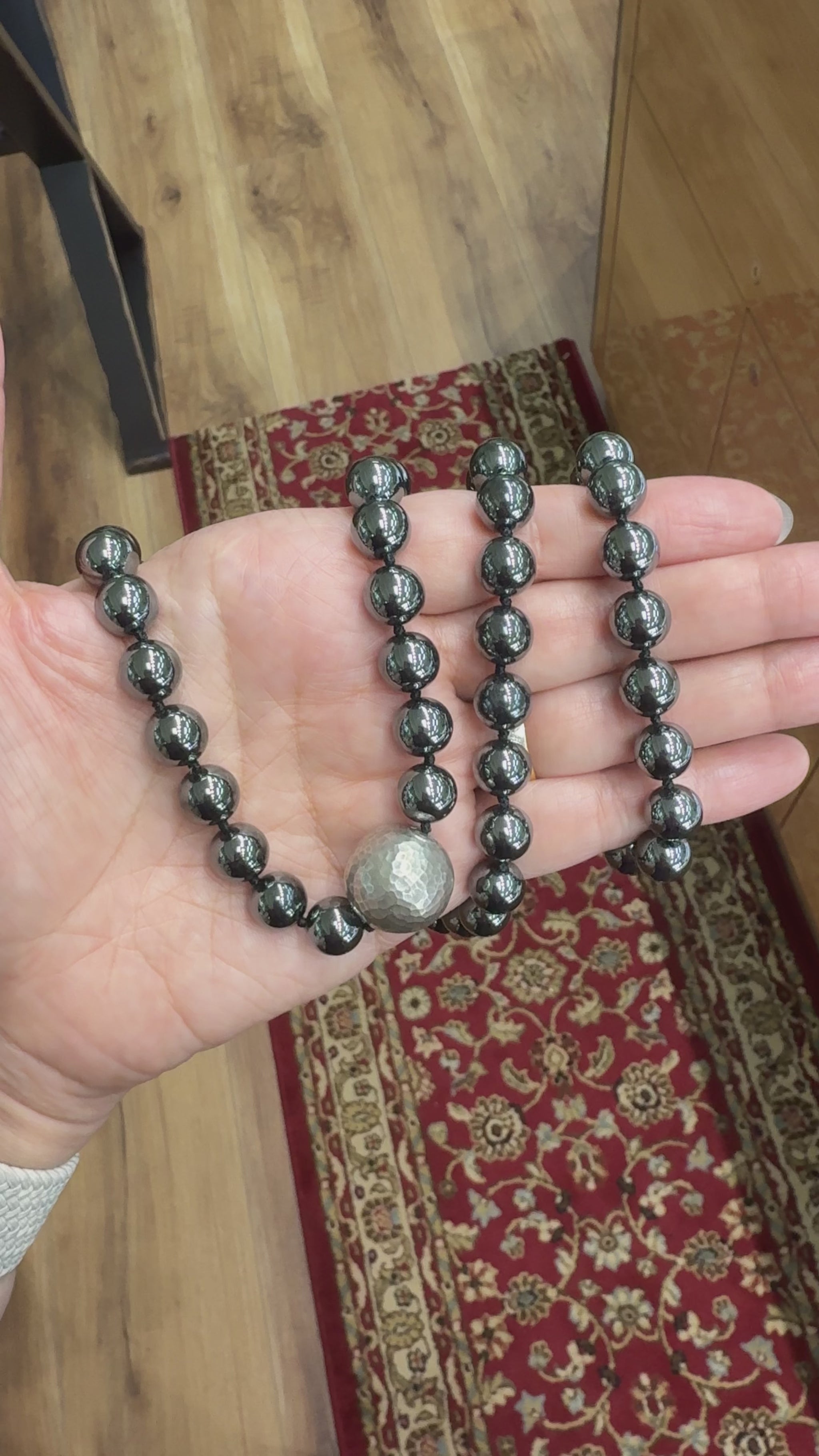 Vintage Tiffany & Co. Bead Strand Hematite and Sterling Silver Necklace 29"