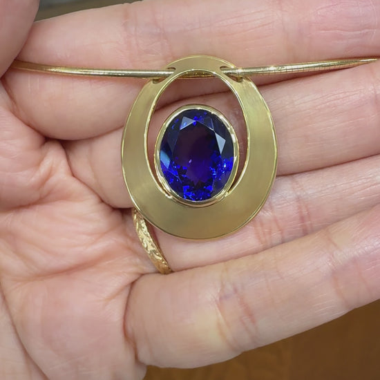 Estate Tanzanite Omega Chain Slider Pendant Necklace 18k