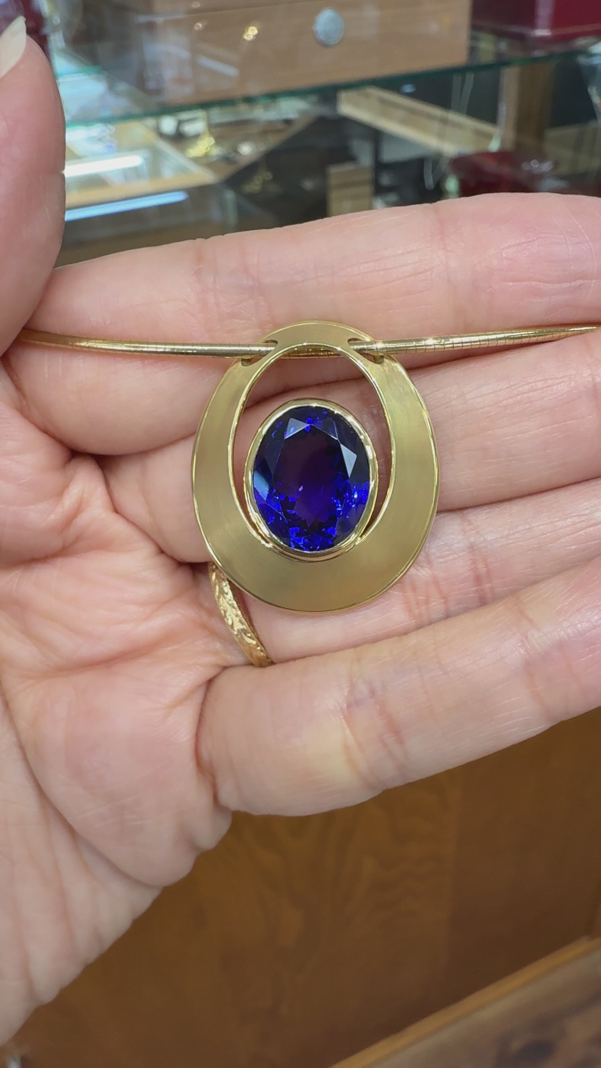 Estate Tanzanite Omega Chain Slider Pendant Necklace 18k