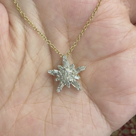 Diamond Star Cluster Necklace 14k White and Yellow Gold