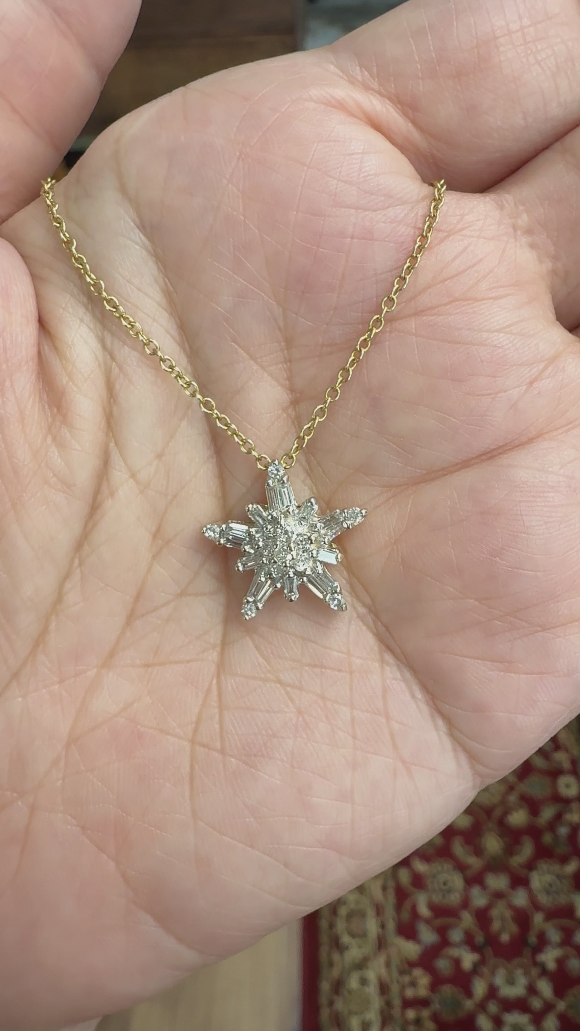 Diamond Star Cluster Necklace 14k White and Yellow Gold