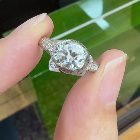 Antique 1910 Edwardian Old European Diamond Engagement Ring Platinum