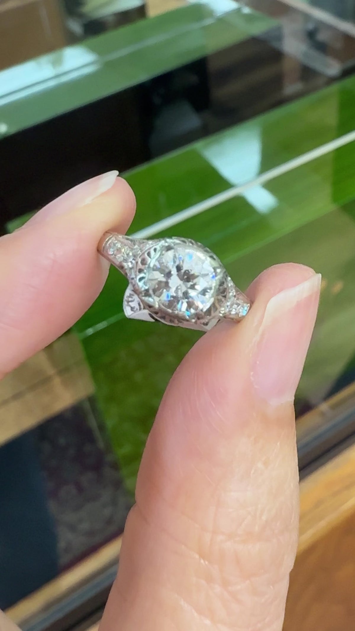 Antique 1910 Edwardian Old European Diamond Engagement Ring Platinum