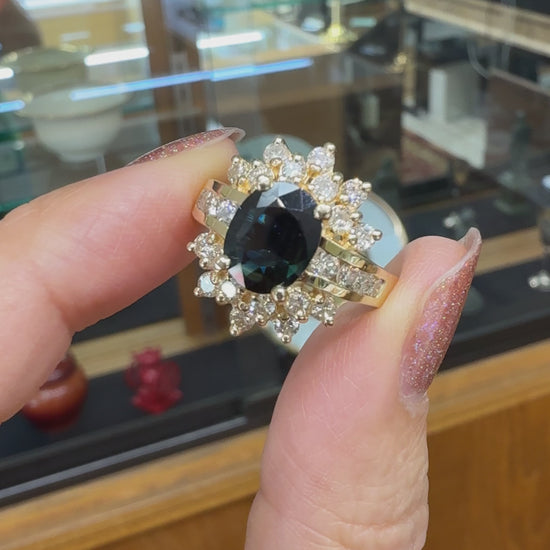 Estate Sapphire and Diamond Ring 14k Yellow Gold