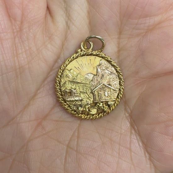 Antique Alaska Log Cabin Gold Nugget Pendant 14k Gold