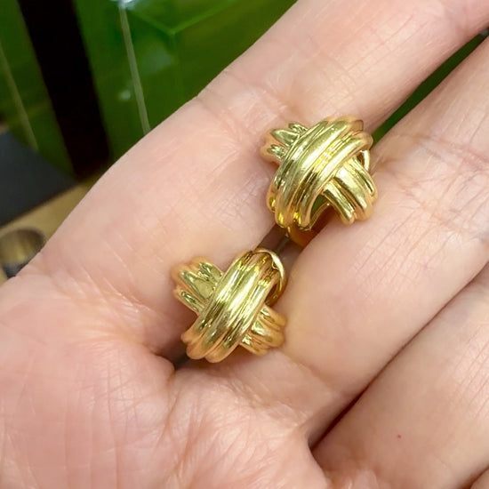 Circa 1990's Tiffany & Co. Signature Small "X" Earrings 18k Yellow Gold