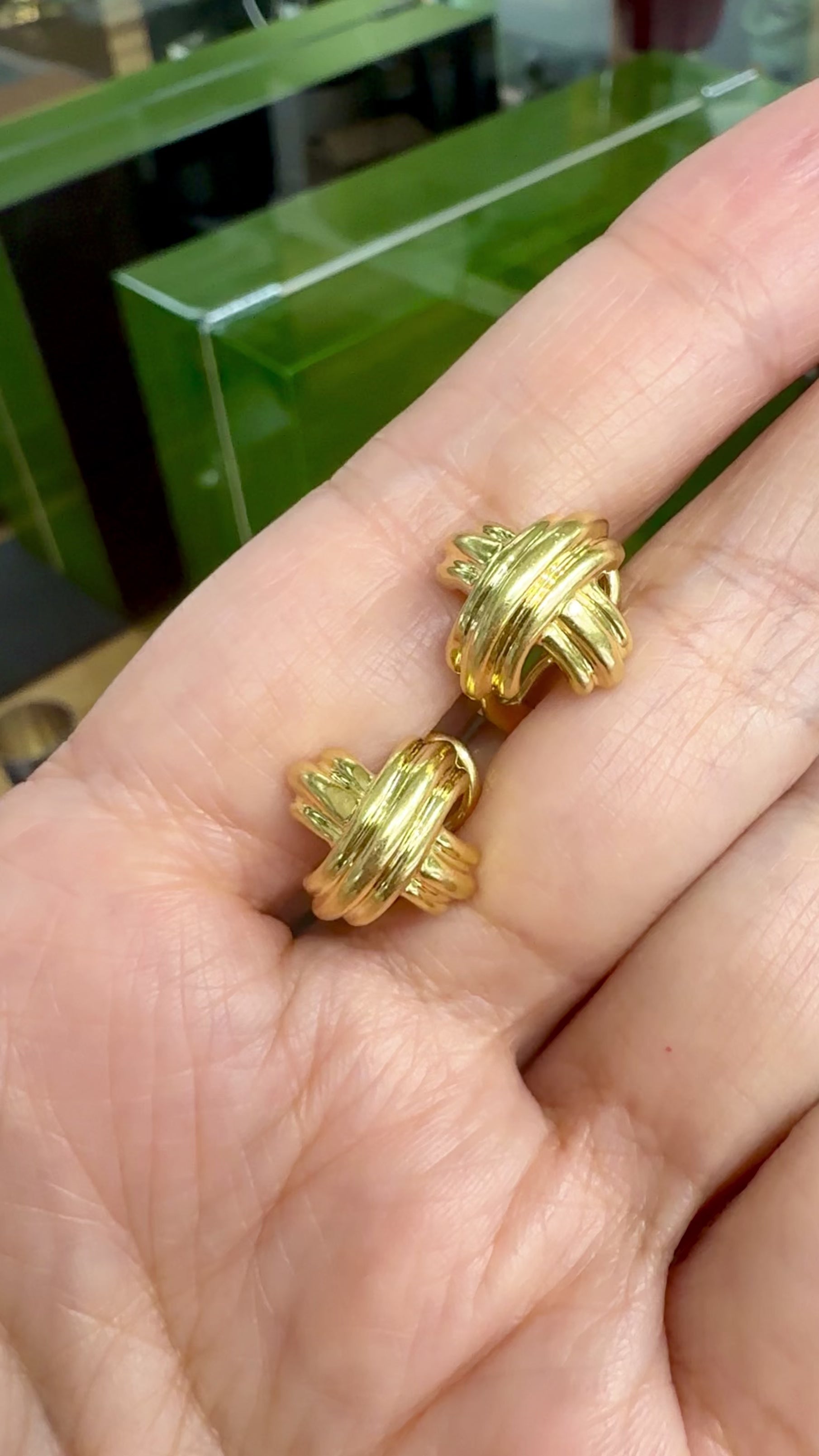 Circa 1990's Tiffany & Co. Signature Small "X" Earrings 18k Yellow Gold