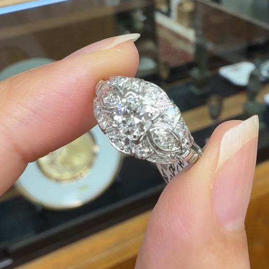 Antique 1930's Art Deco Old European Cut Diamond Harness Ring Platinum
