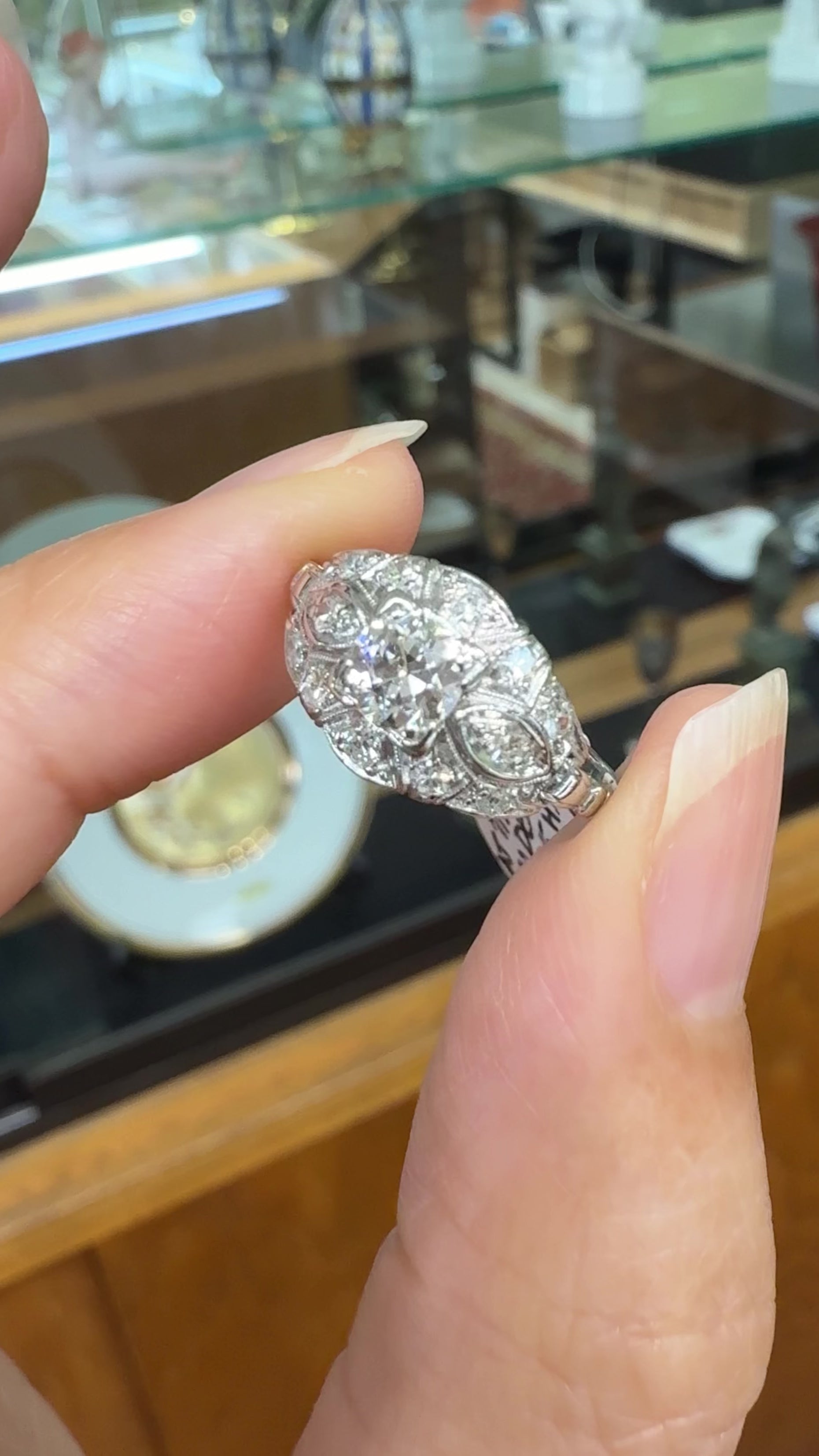 Antique 1930's Art Deco Old European Cut Diamond Harness Ring Platinum