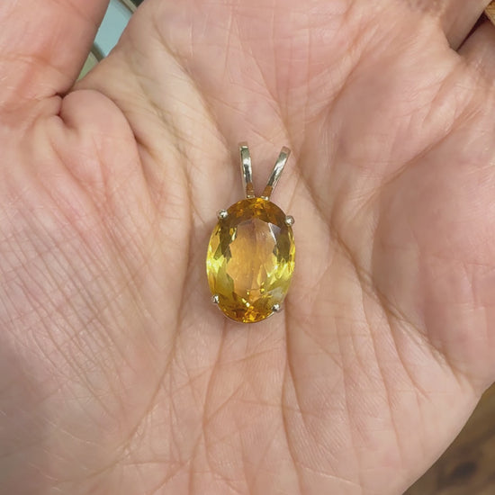 Large Oval Citrine Pendant 14k White Gold