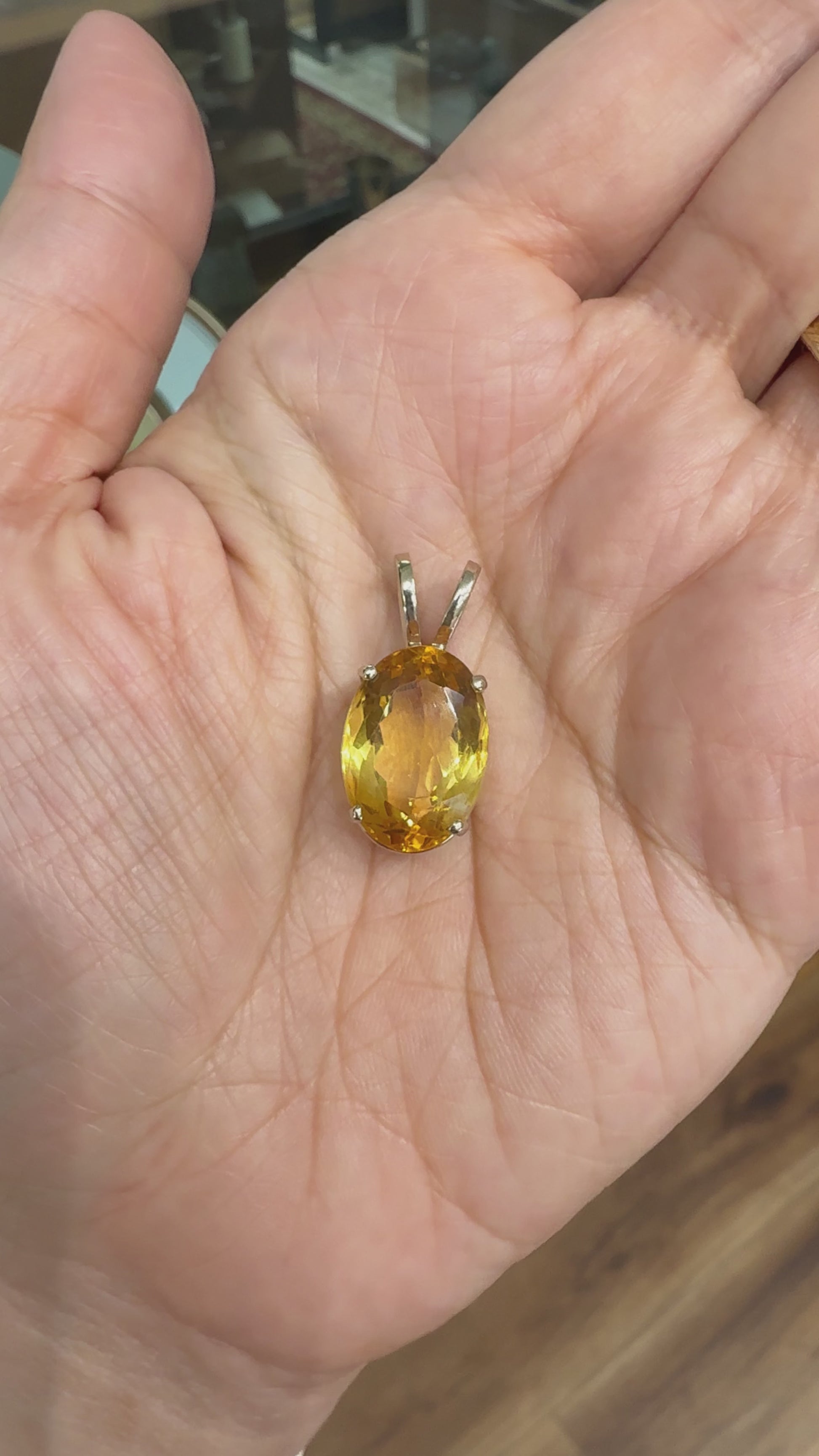 Large Oval Citrine Pendant 14k White Gold