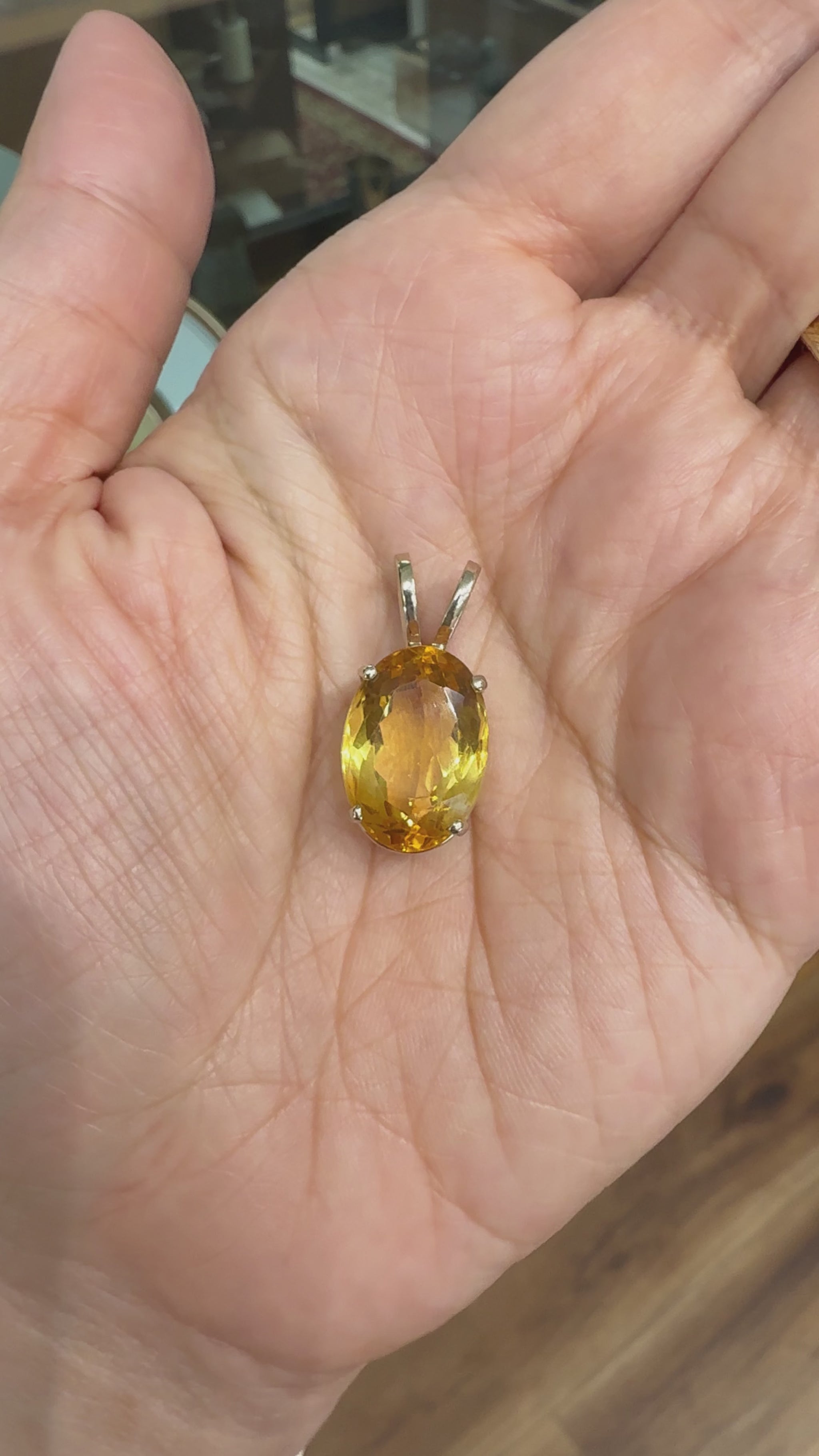 Large Oval Citrine Pendant 14k White Gold