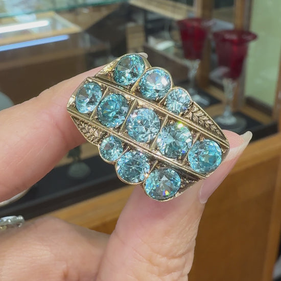Vintage Old European Blue Zircon Statement Ring 10k Gold