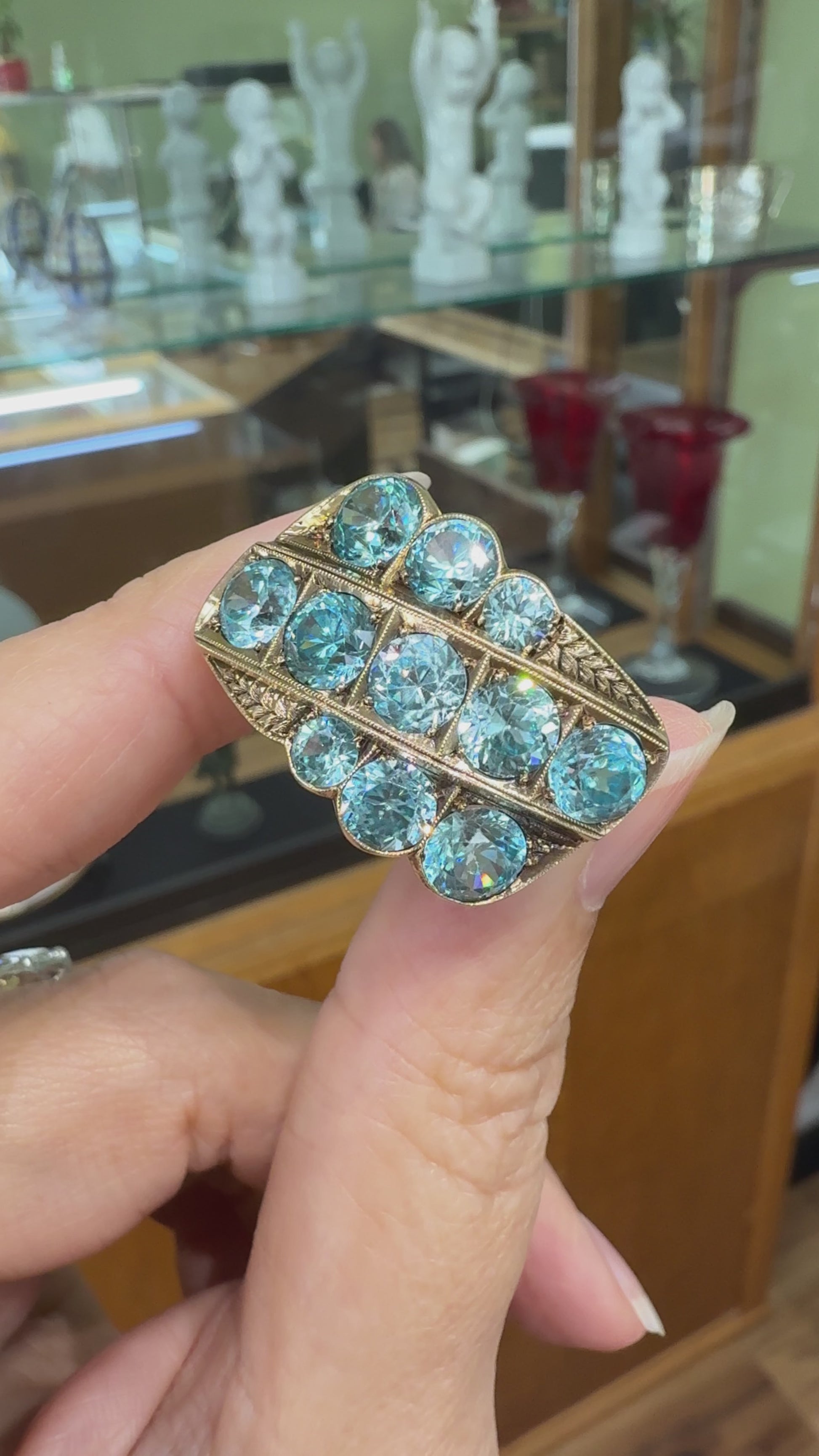 Vintage Old European Blue Zircon Statement Ring 10k Gold