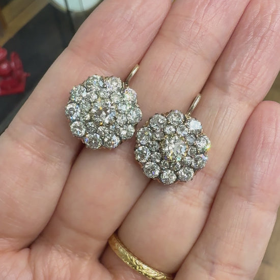 Vintage 5.71ctw Old Cut Diamond Drop Earrings 18k Yellow Gold
