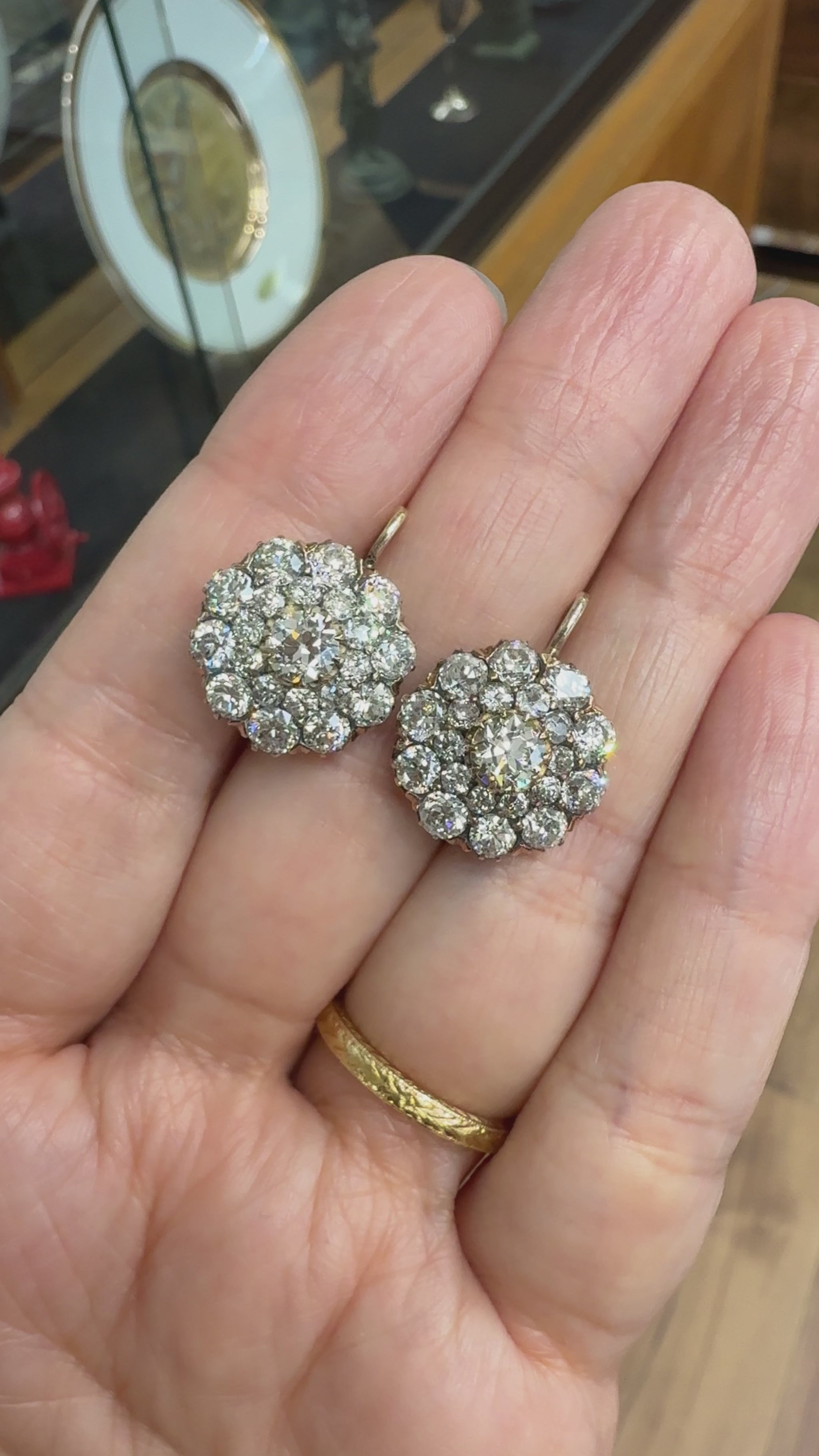 Vintage 5.71ctw Old Cut Diamond Drop Earrings 18k Yellow Gold