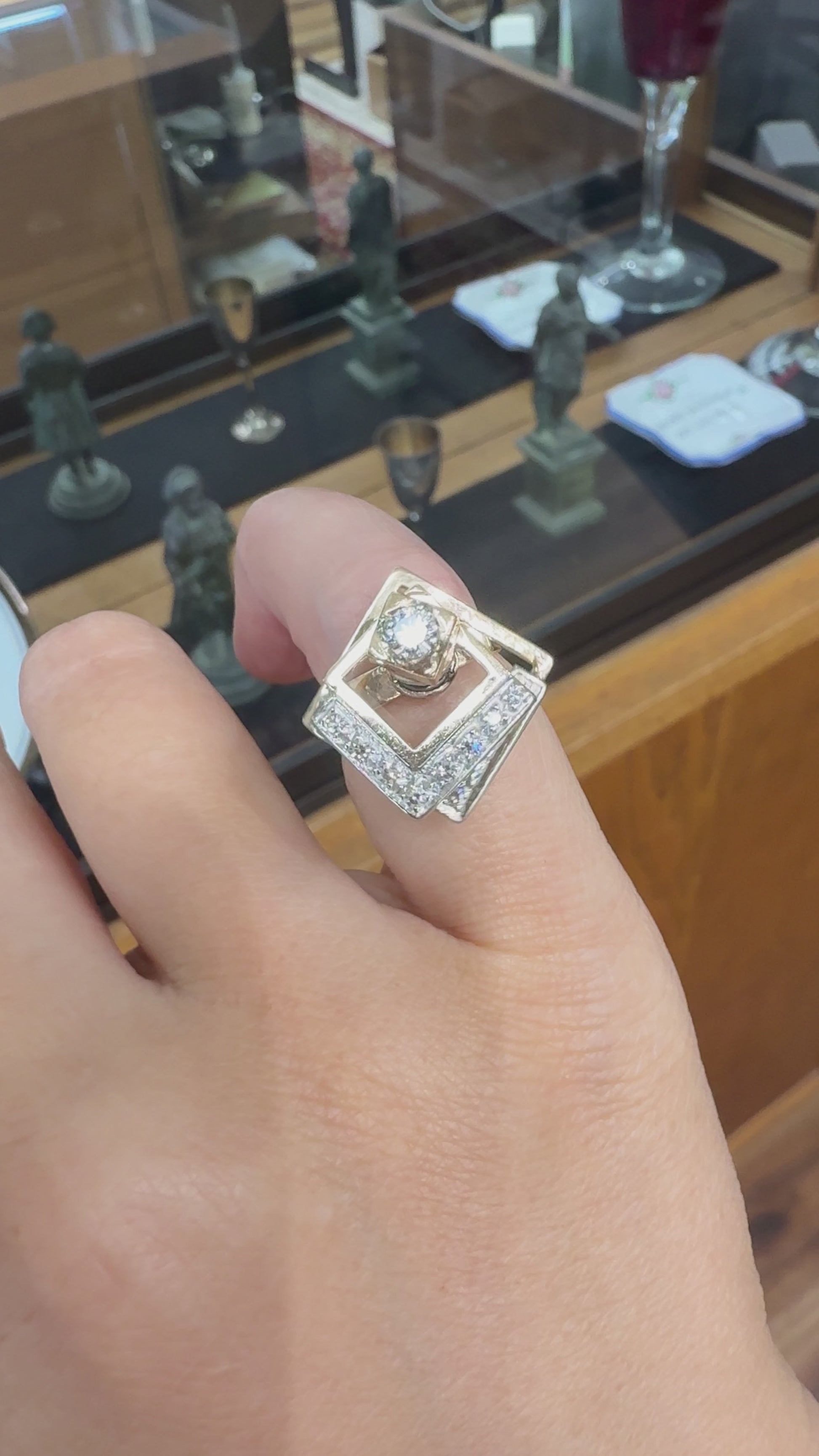 1975 Norman Teufel Kinetic Diamond Spinner Ring 14k Gold
