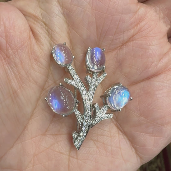 Vintage 1990's Tiffany & Co. Moonstone and Diamond Brooch Platinum