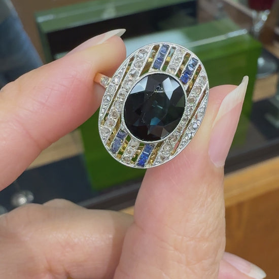 1930's Art Deco Sapphire and Rose Cut Diamond Ring 17k/Platinum