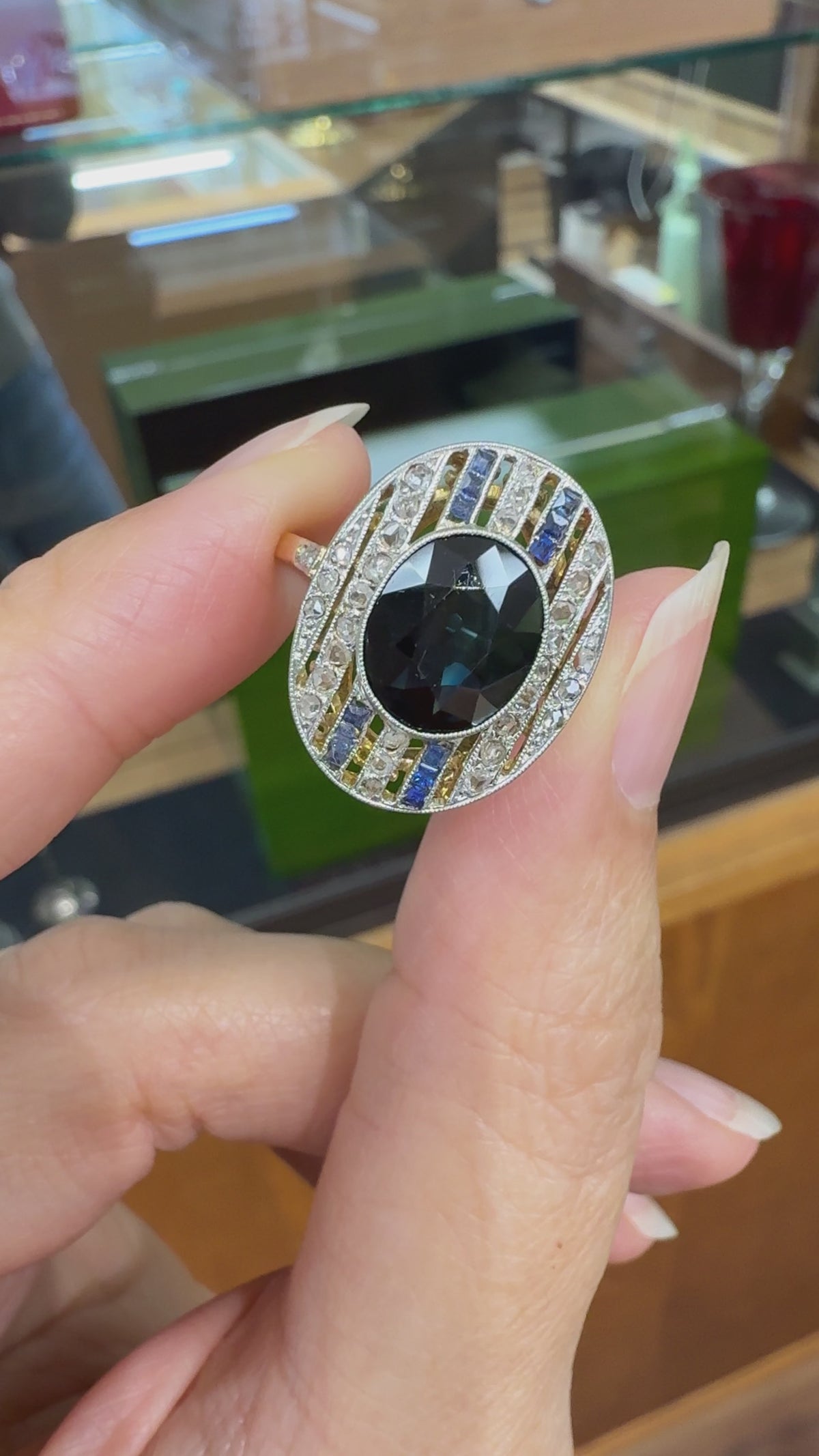 1930's Art Deco Sapphire and Rose Cut Diamond Ring 17k/Platinum