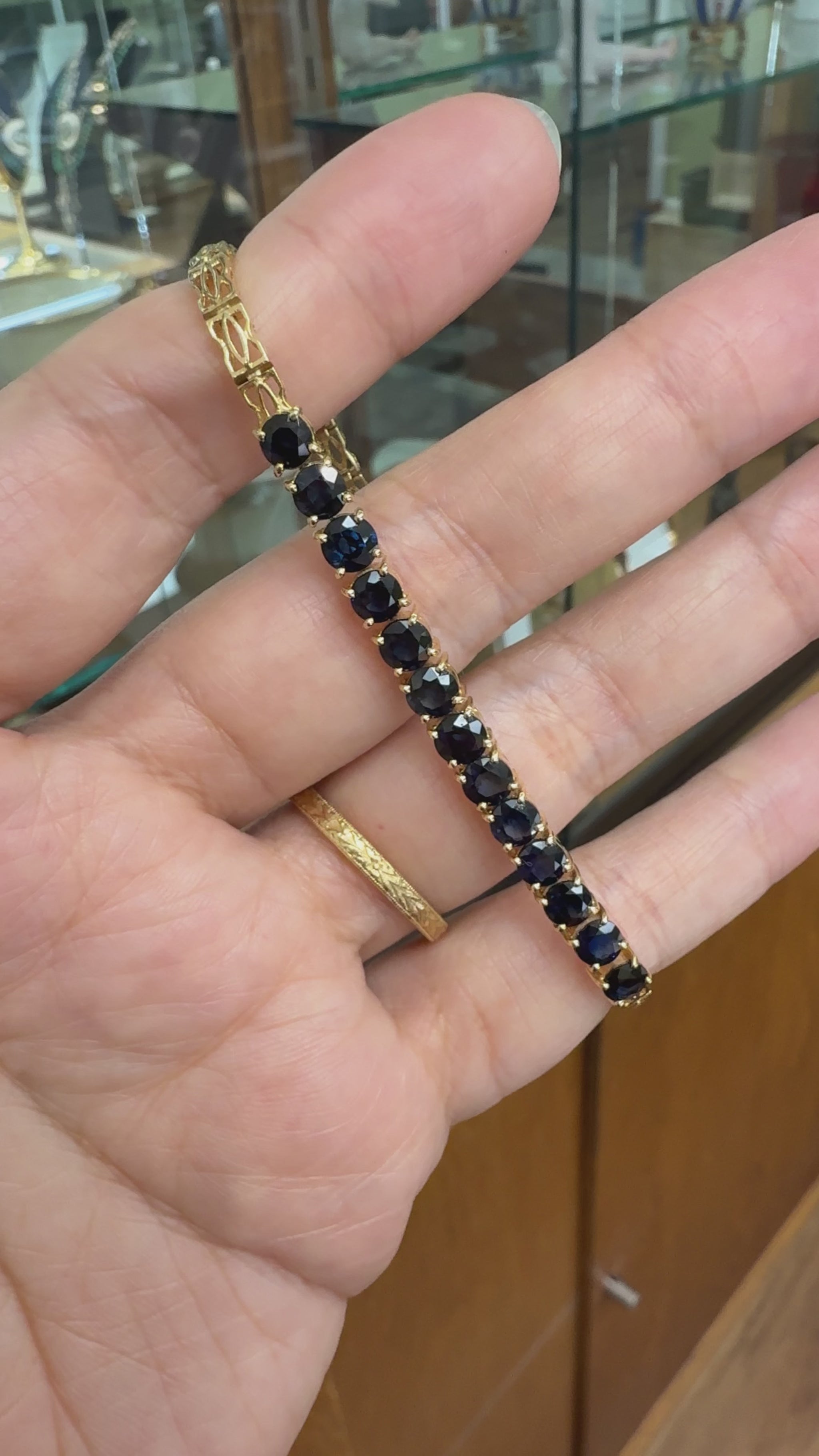 Blue Sapphire Half Tennis Bracelet 14k Yellow Gold