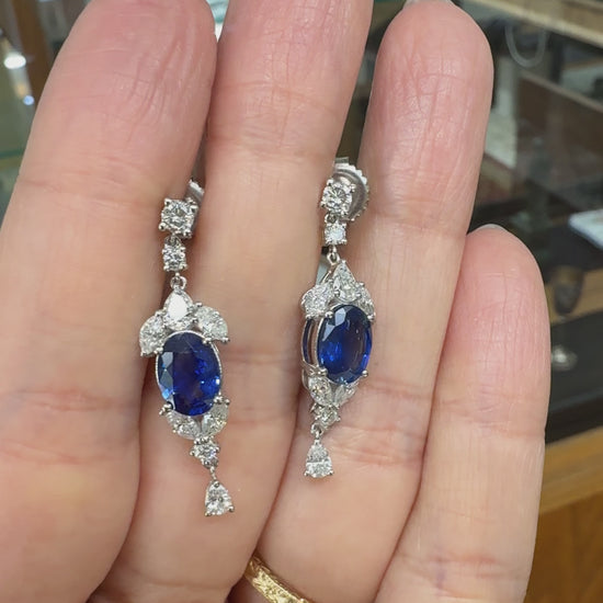Vintage Sapphire and Diamond Dangle Earrings Platinum