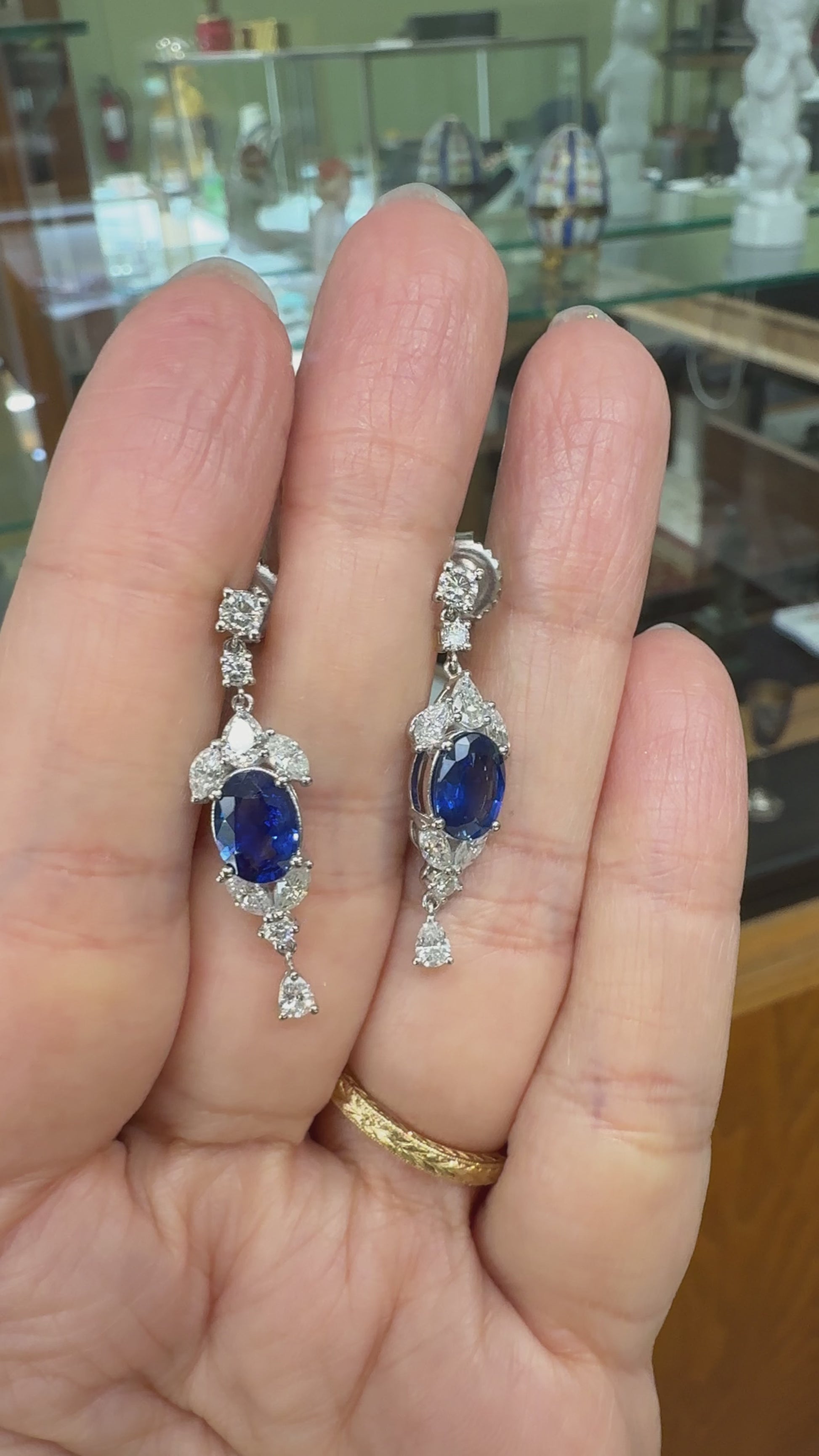 Vintage Sapphire and Diamond Dangle Earrings Platinum