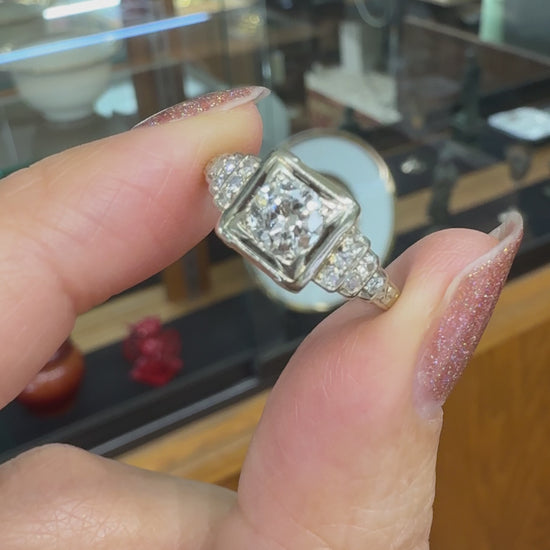 1930's Art Deco Transitional Diamond Engagement Ring 18k White Gold