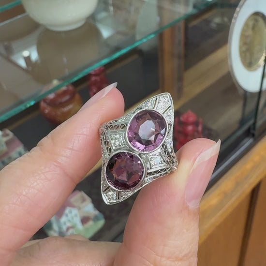 Antique 1910 Edwardian Spinel and Diamond Ring 14k/Platinum