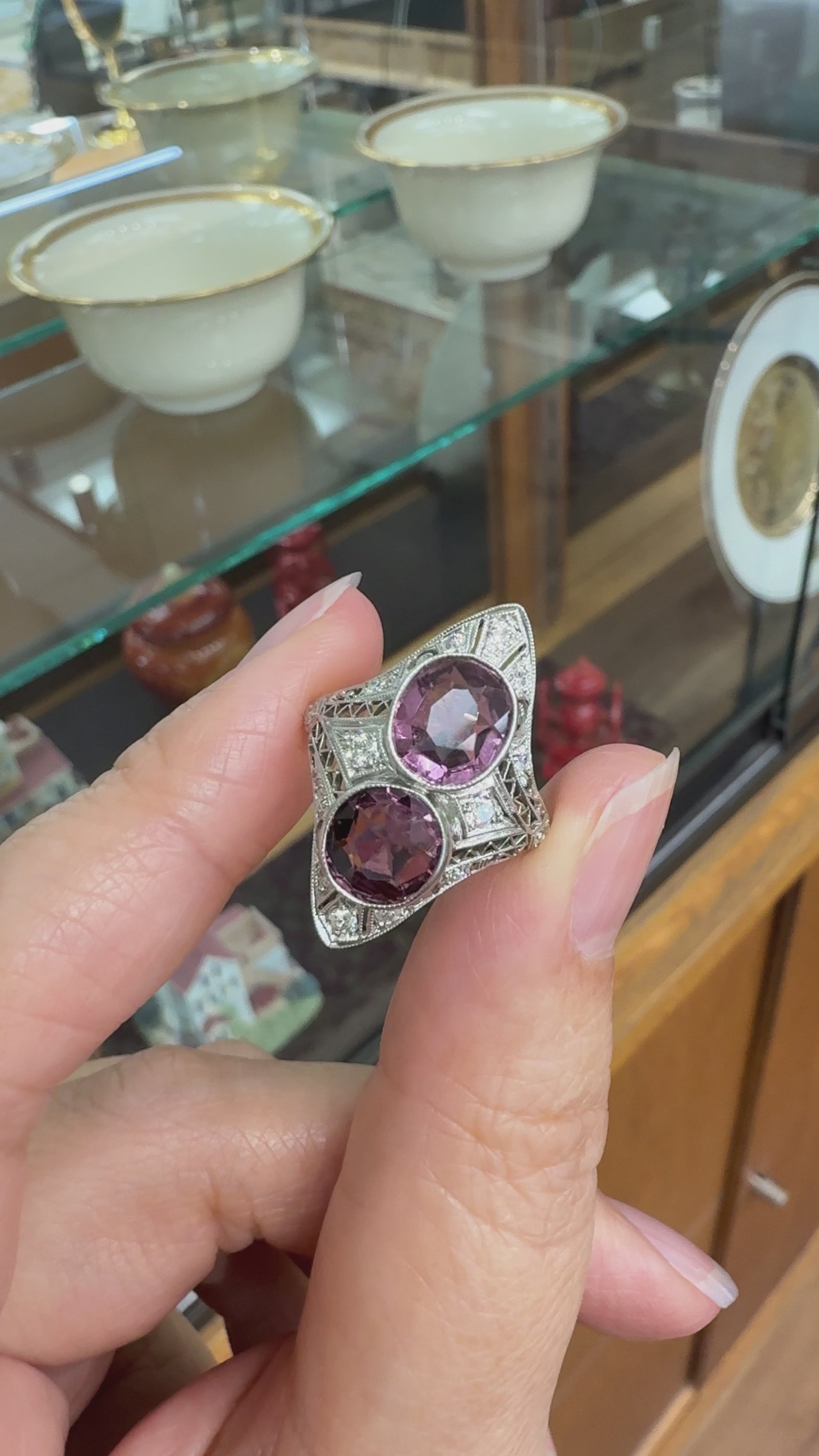 Antique 1910 Edwardian Spinel and Diamond Ring 14k/Platinum