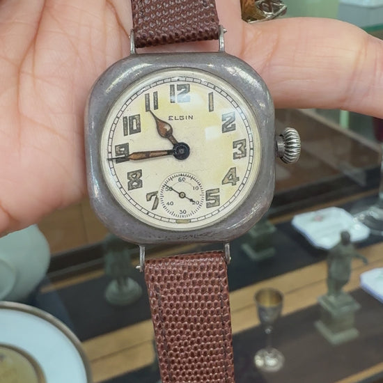 Rare 1917 Elgin Trench Sterling Silver Watch Wristwatch Running strong