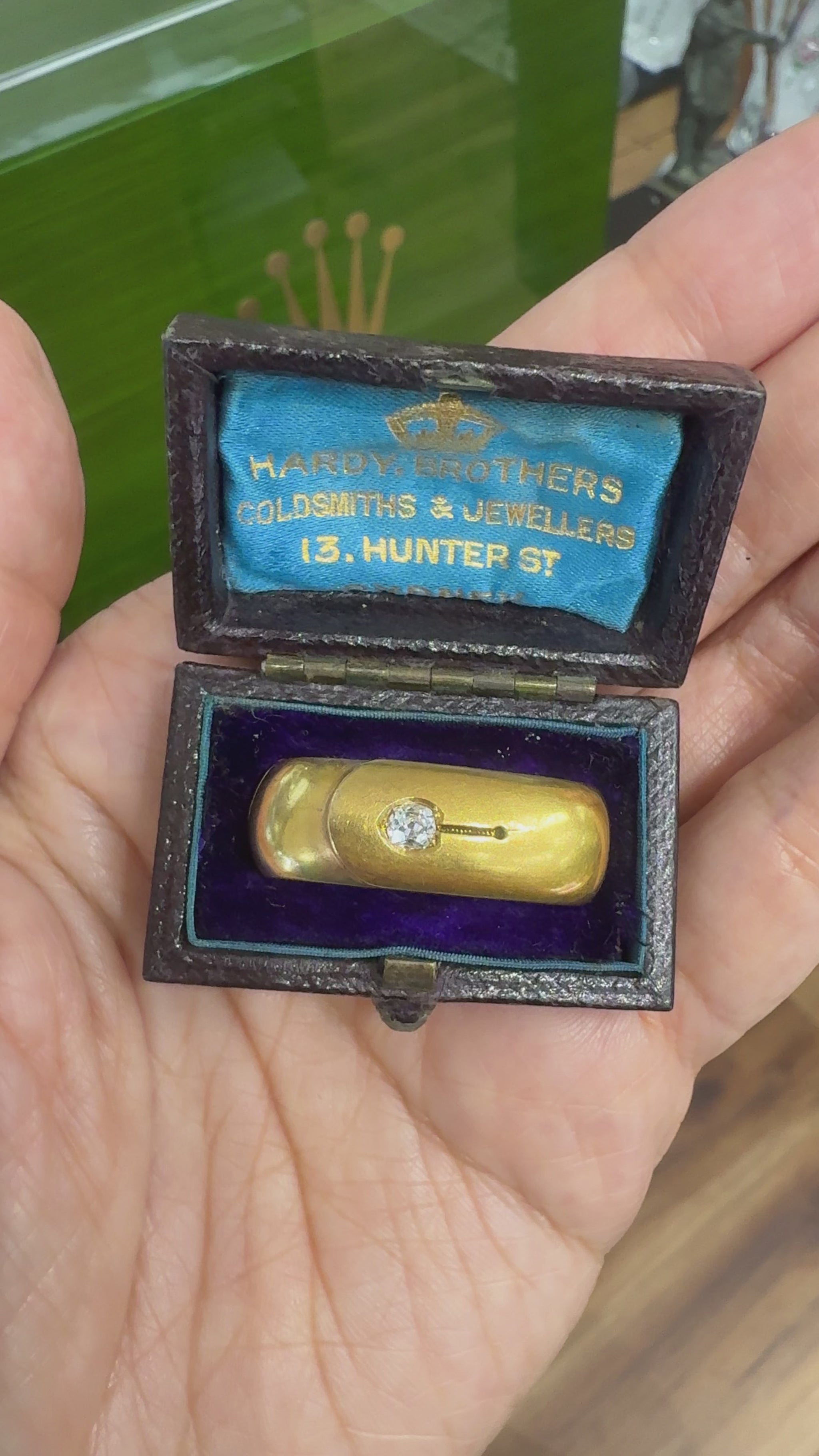Antique 1890's Old Mine Cut Hinged Scarf Ascot Clip 18k Yellow Gold