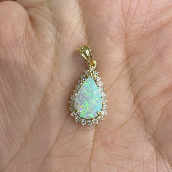 Vintage 1980's Opal and Diamond Pendant 18k Yellow Gold