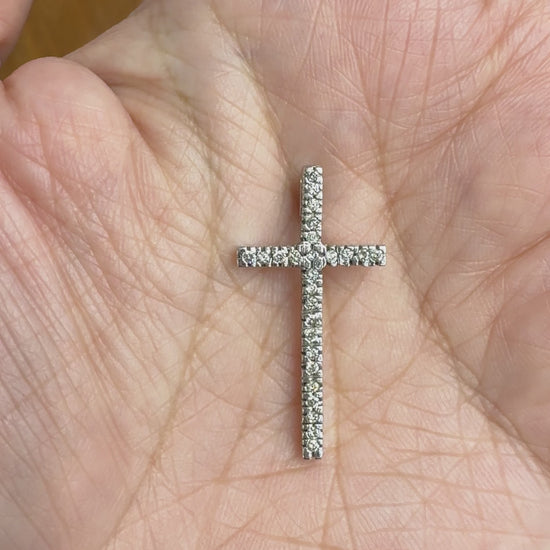Estate Diamond Cross Pendant Necklace 14k White Gold