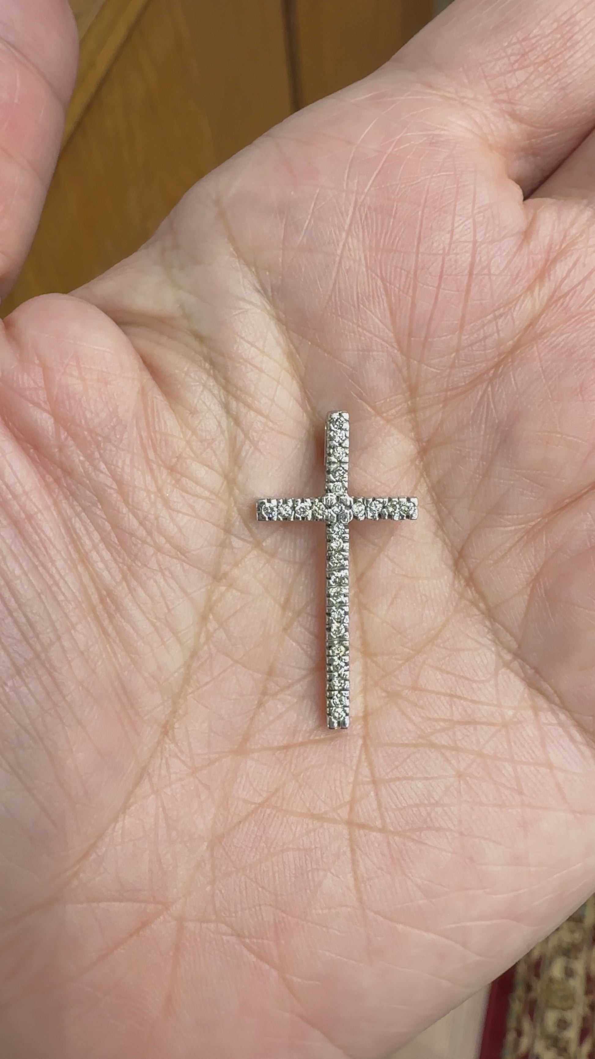 Estate Diamond Cross Pendant Necklace 14k White Gold