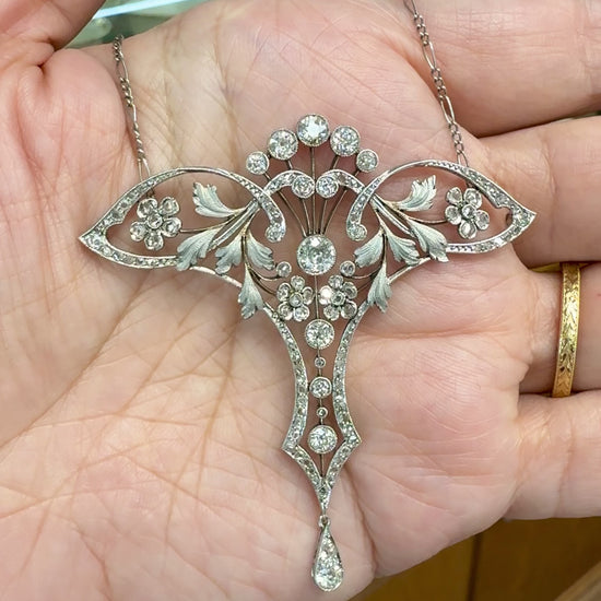 Circa 1910's Antique Edwardian Lavalier Necklace Platinum