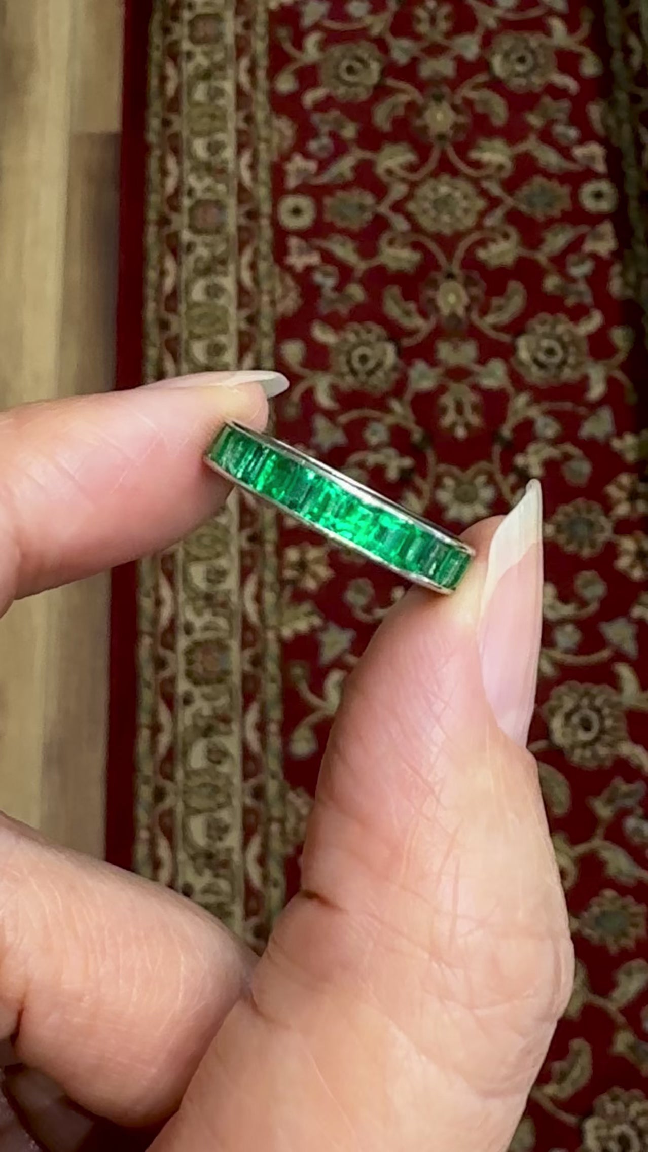 Vintage Emerald Eternity Band Ring Platinum