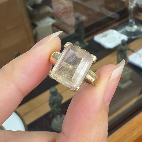 Vintage Rutilated Quartz Ring 10k Yellow Gold