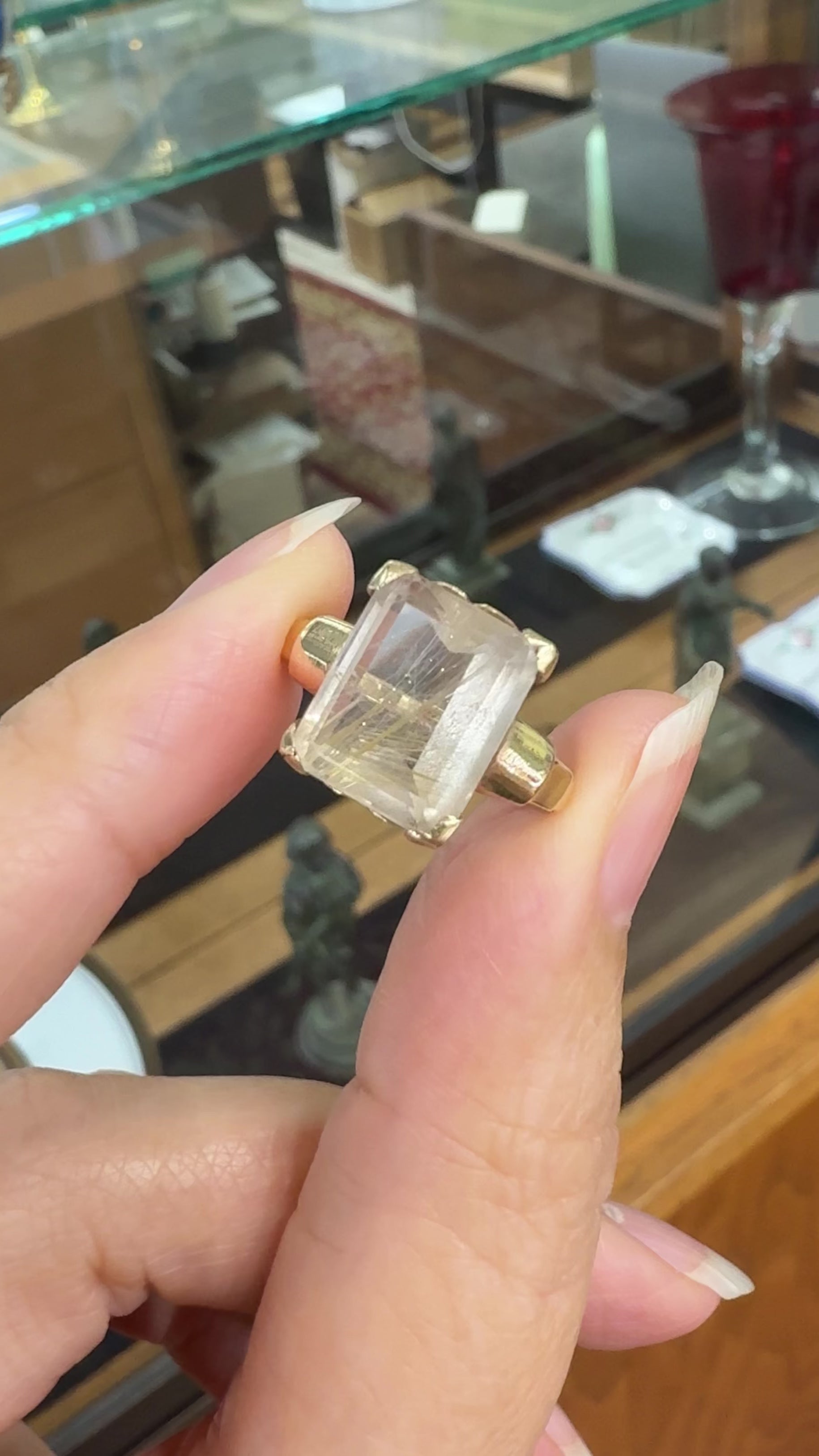 Vintage Rutilated Quartz Ring 10k Yellow Gold