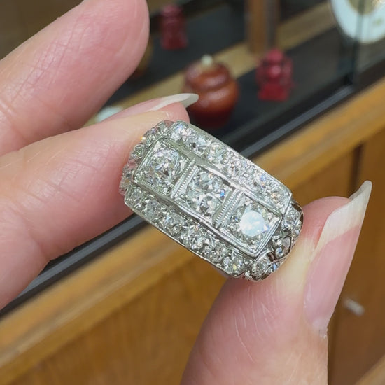1930's Art Deco Old European Cut Diamond Ring Platinum