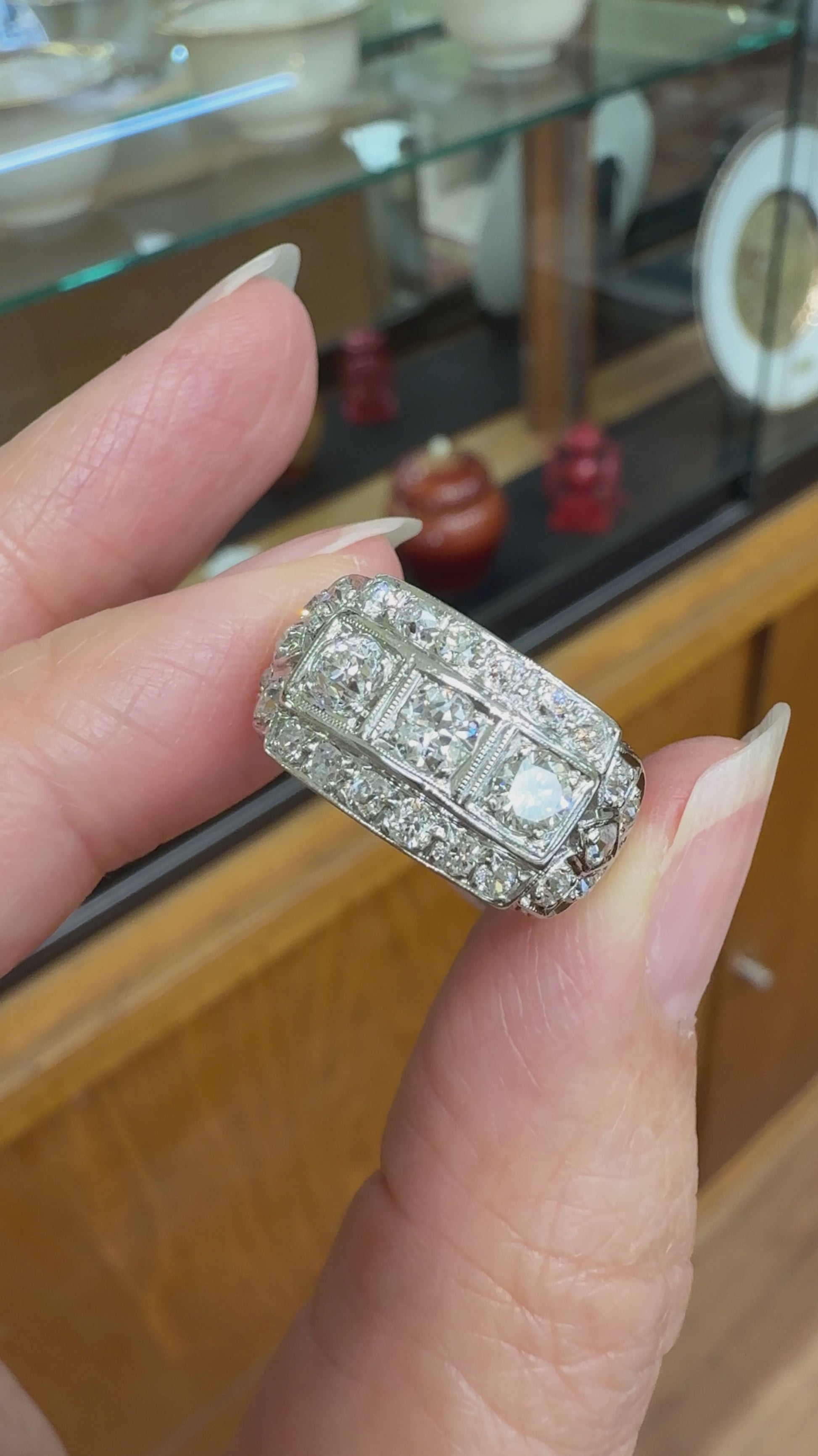 1930's Art Deco Old European Cut Diamond Ring Platinum