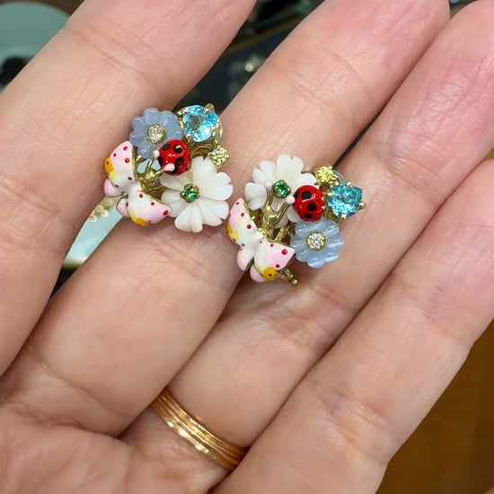 Santagostino Whimsical Floral Butterfly Gemstone Earrings 18k Gold