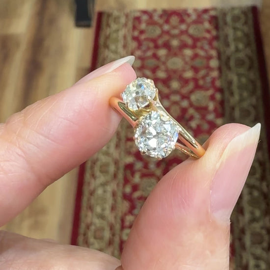 Antique 1890's Victorian Toi Et Moi Old Mine Cut Diamond Bypass Ring 14k Yellow