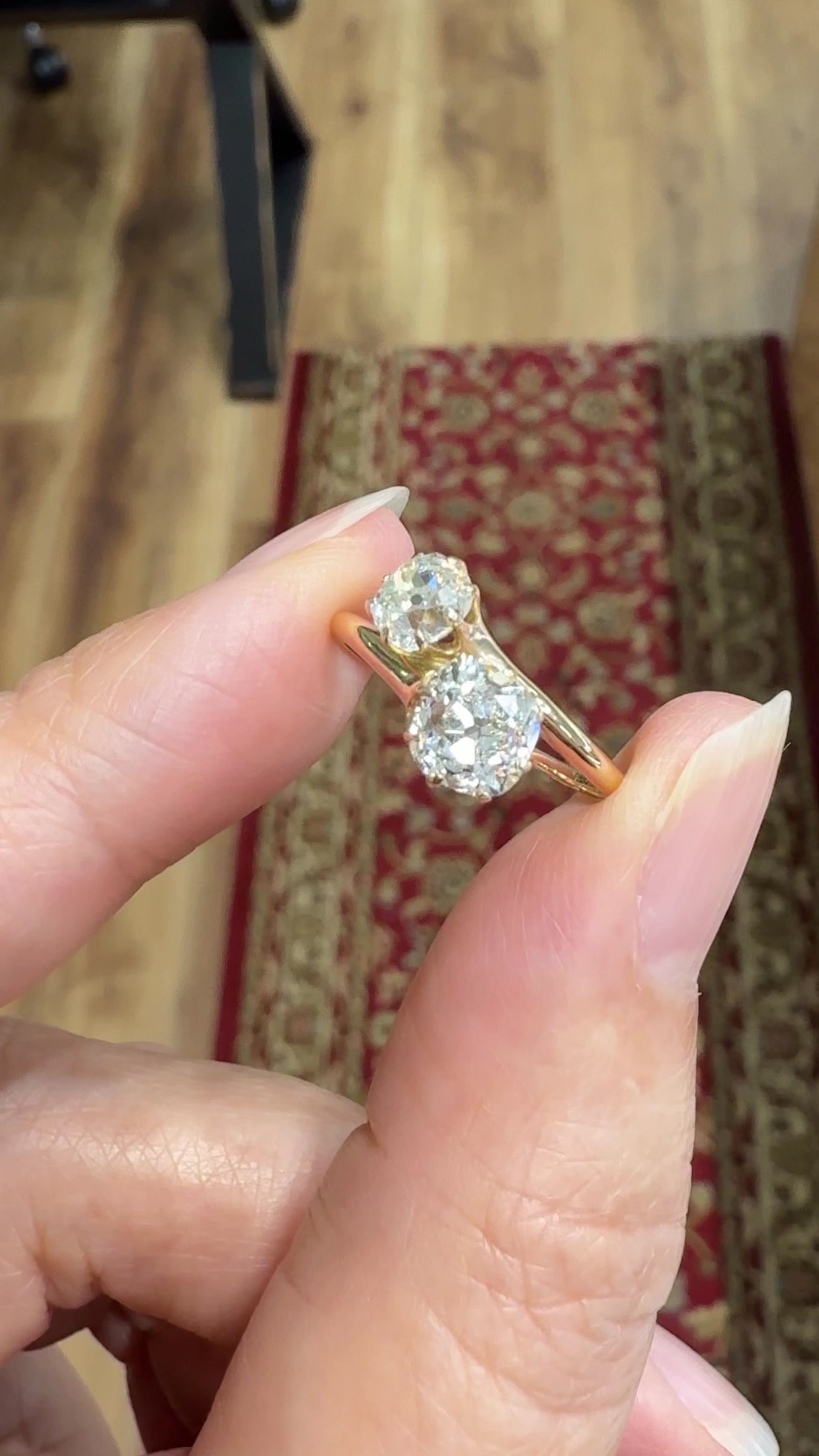 Antique 1890's Victorian Toi Et Moi Old Mine Cut Diamond Bypass Ring 14k Yellow