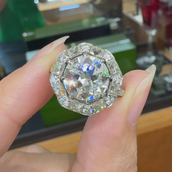 Estate Old European and French Cut Diamond Engagement Ring Platinum