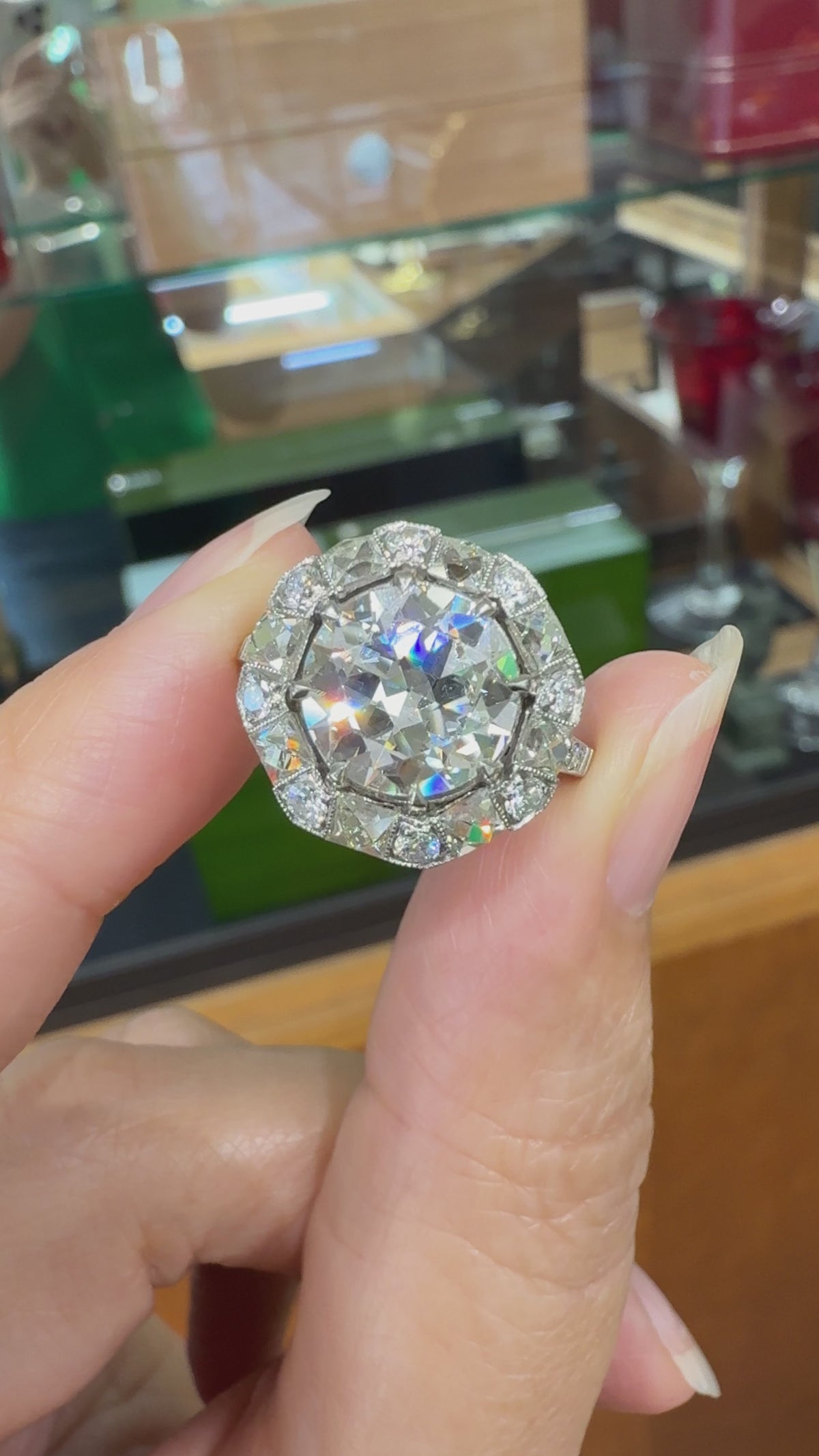 Estate Old European and French Cut Diamond Engagement Ring Platinum