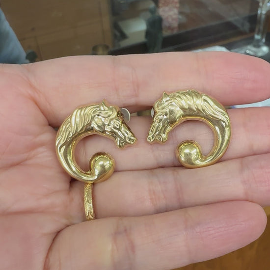 Horse Earrings Omega Backs 14k Gold