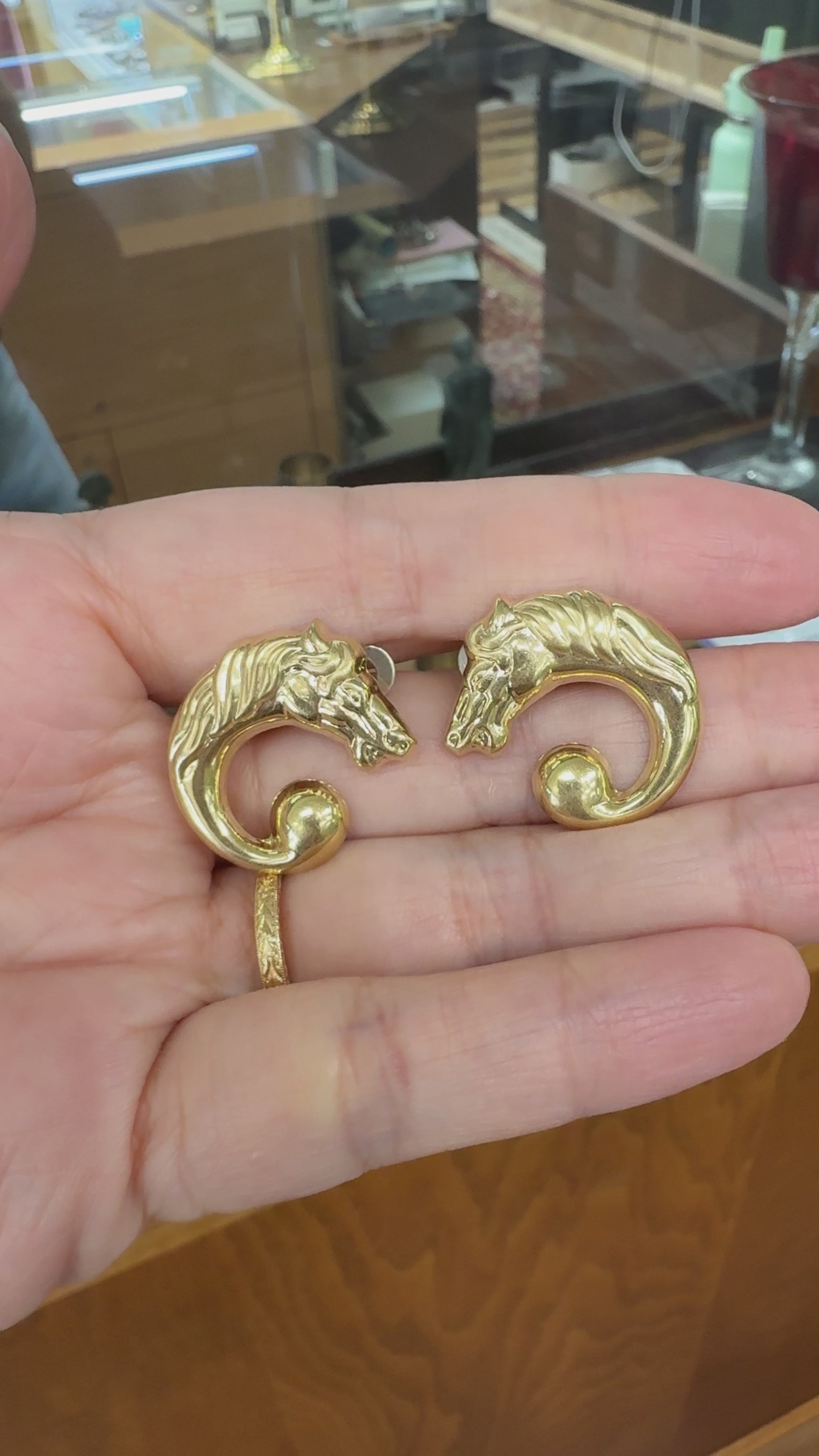 Horse Earrings Omega Backs 14k Gold